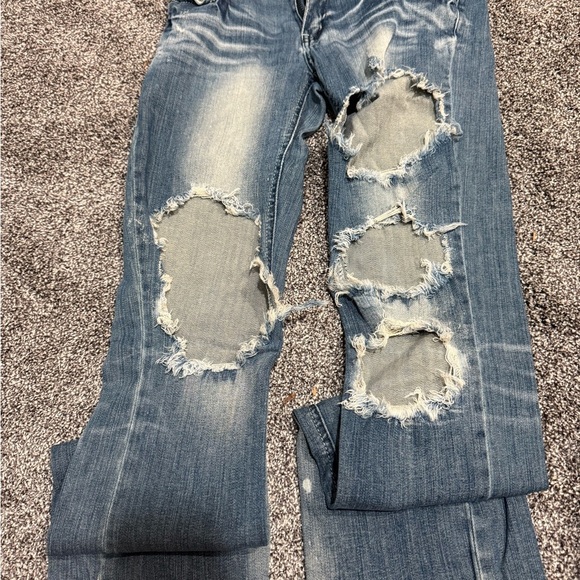 None Denim - 6/$25 Trendy Blue Distressed Boot Cut Jeans